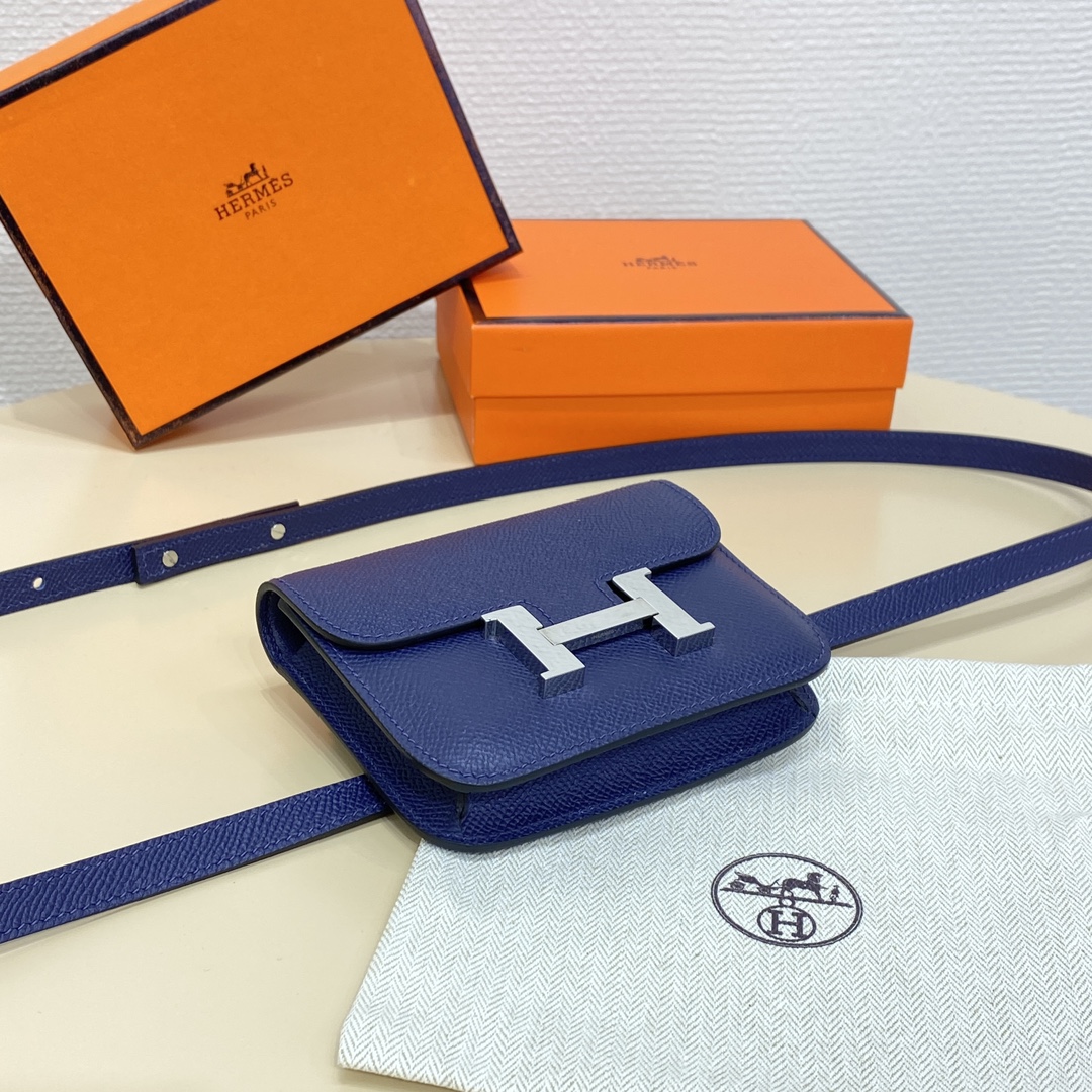 Hermes Constance Slim Wallet Belt Bag In Deep Blue Epsom Leather